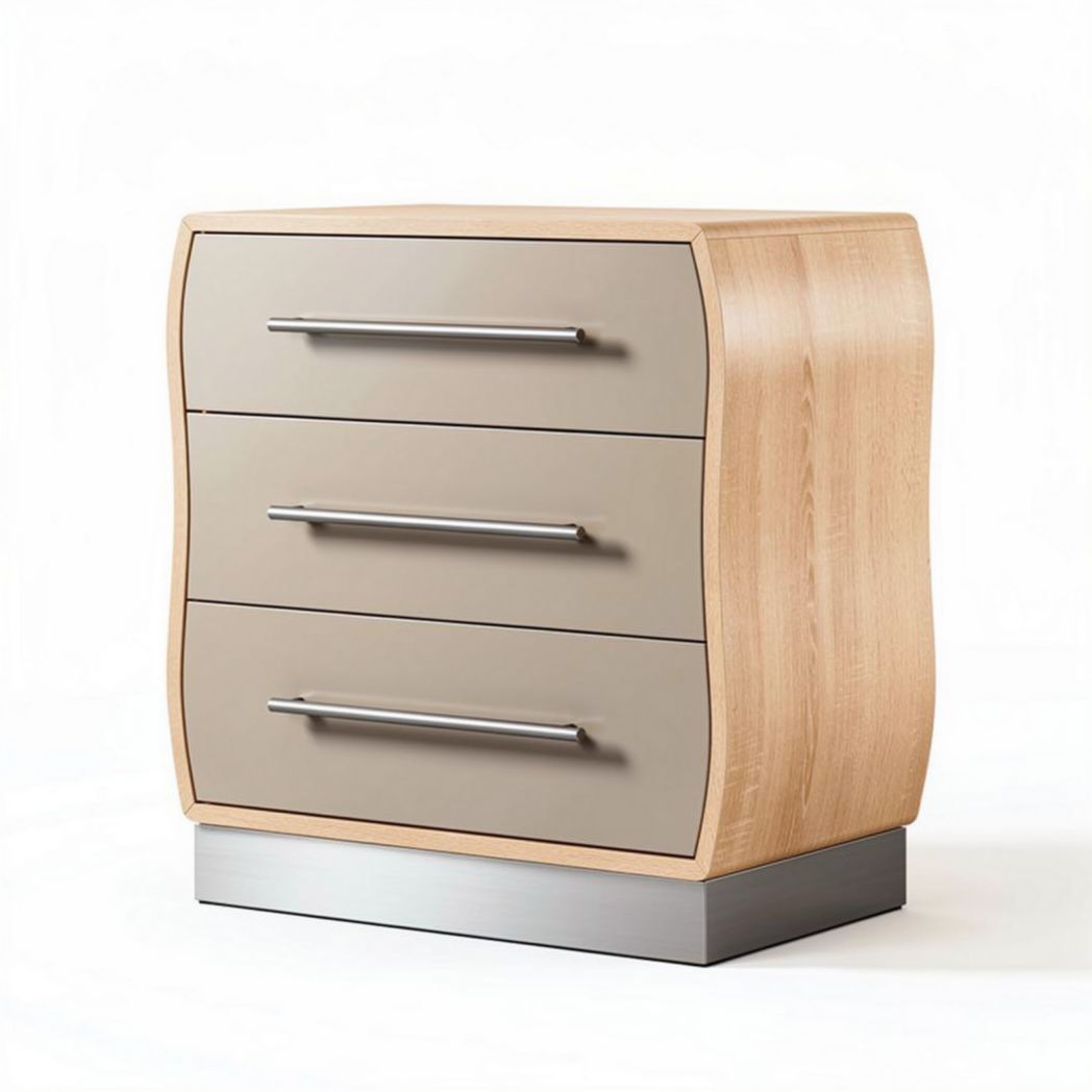 Commode en bois et panneaux gris avec trois tiroirs 60 x 40 x 80cm