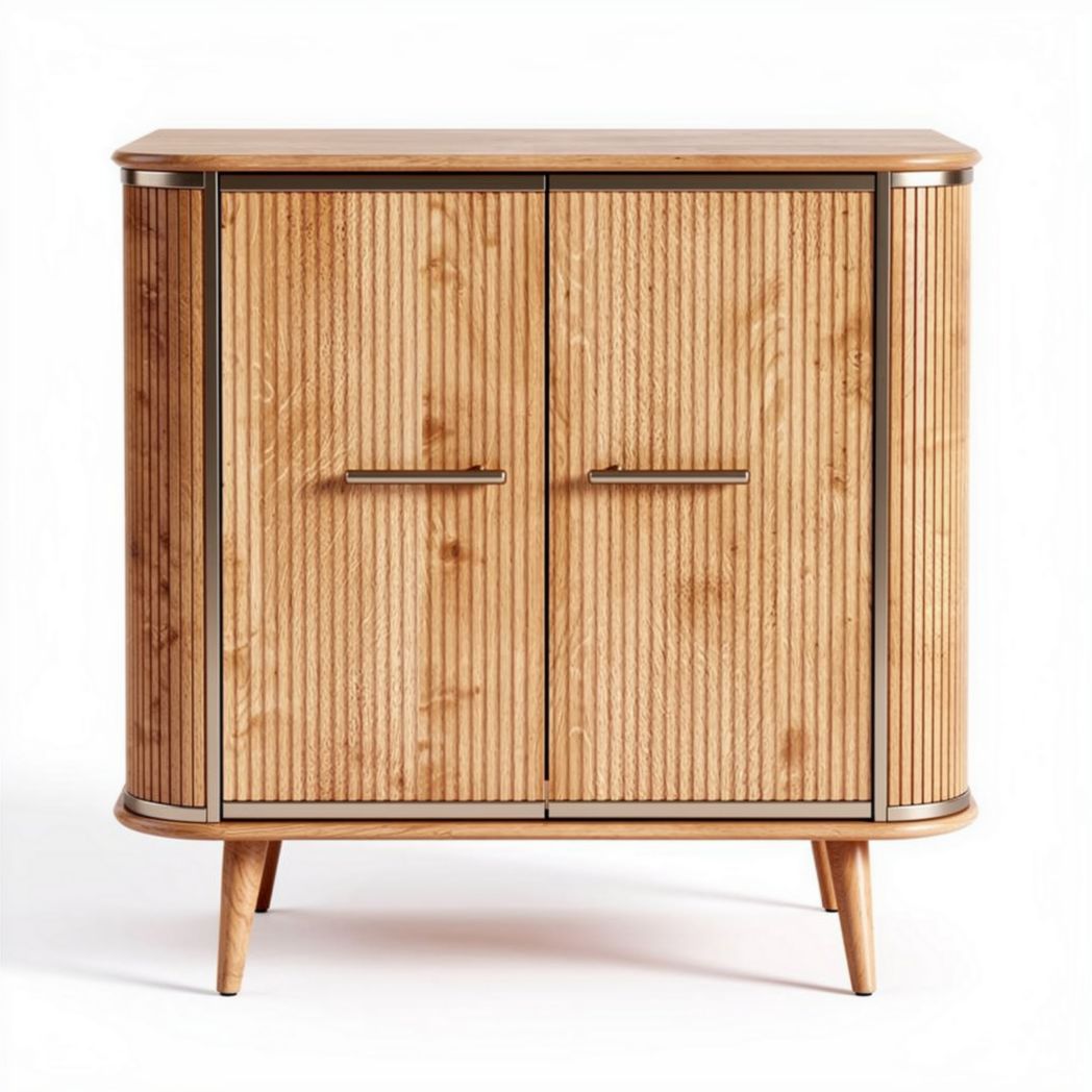 Buffet en bois clair avec portes à lattes 80 x 40 x 85cm