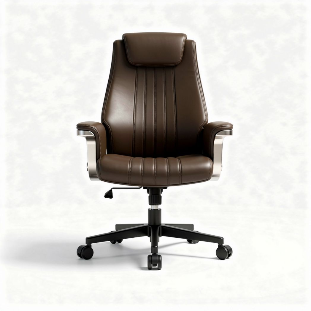 Chaise de bureau en cuir brun ajustable avec accoudoirs 60 x 60 x 120cm