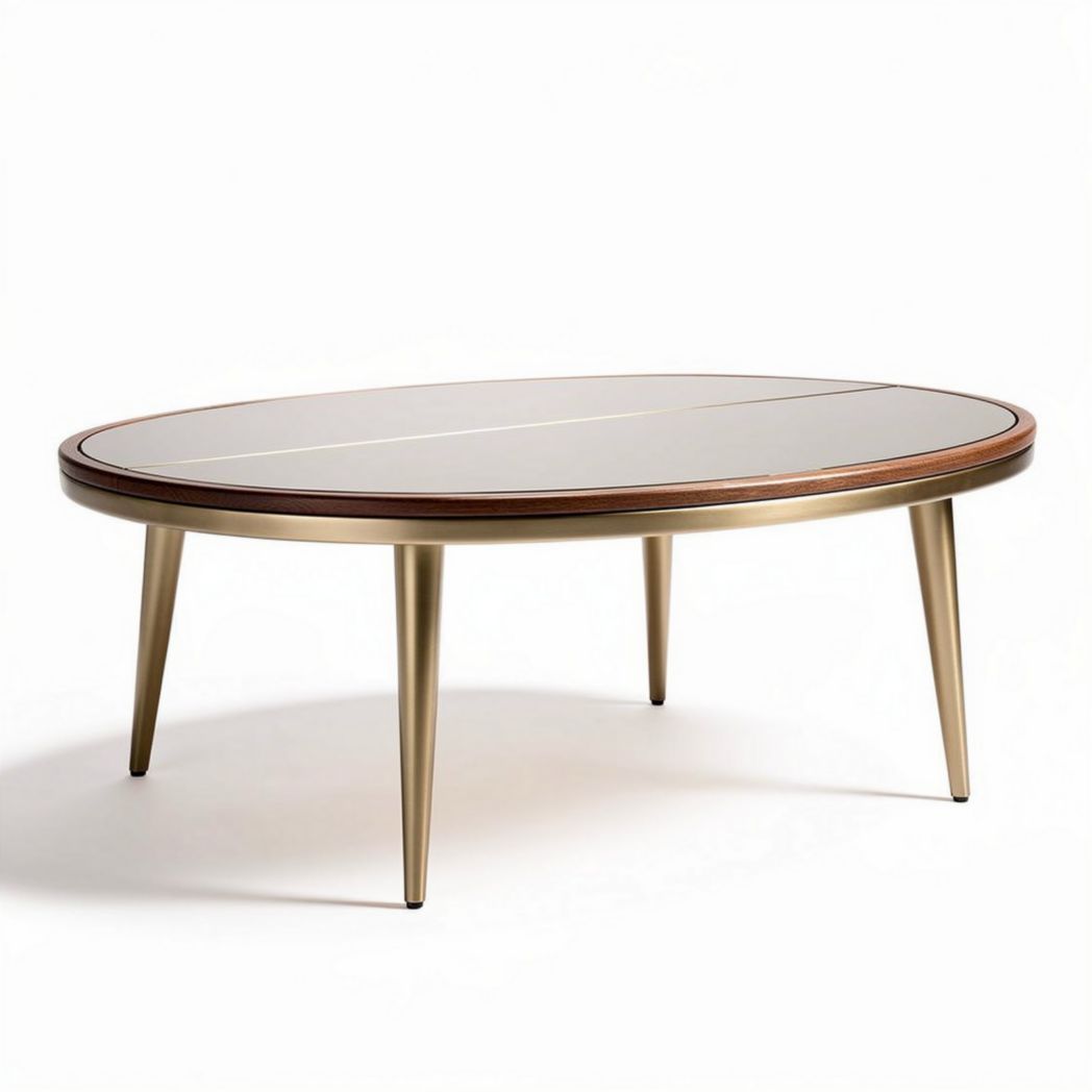 Table basse ovale en bois et métal doré 120 x 80 x 45cm