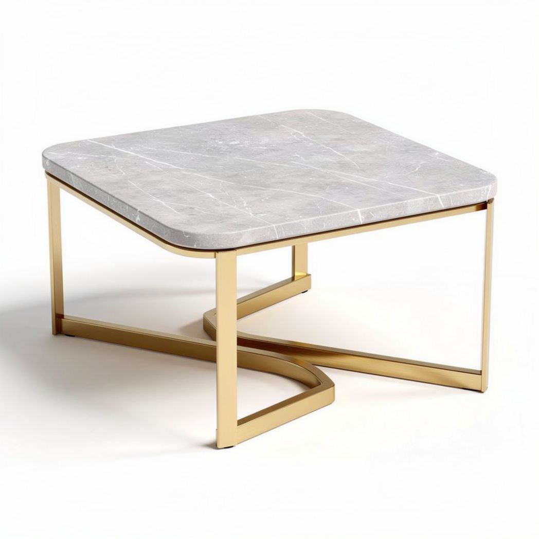 Table basse carrée en marbre gris avec pieds en métal doré 80 x 80 x 40cm
