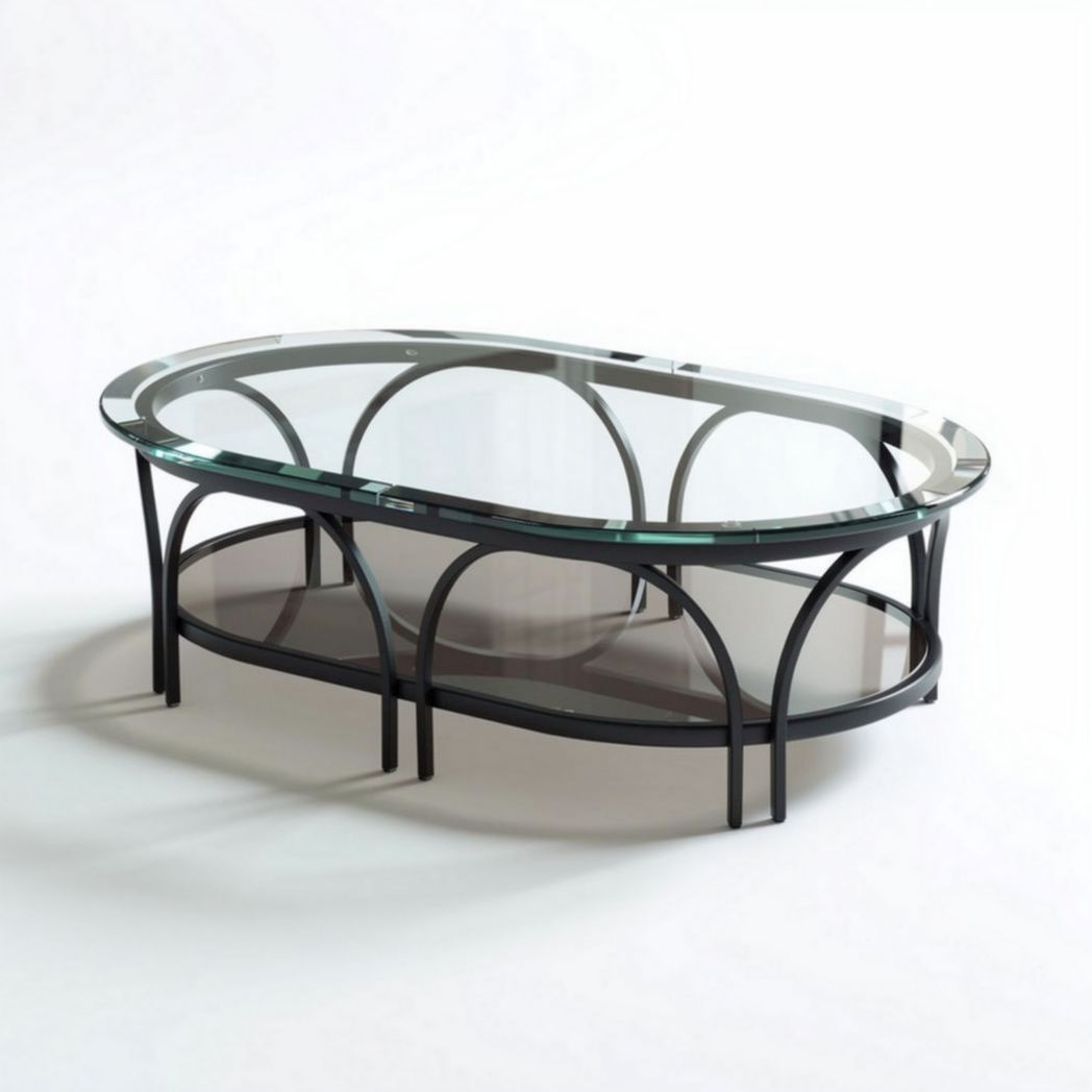 Table basse en verre et métal noir dimensions 100 x 60 x 30cm design moderne