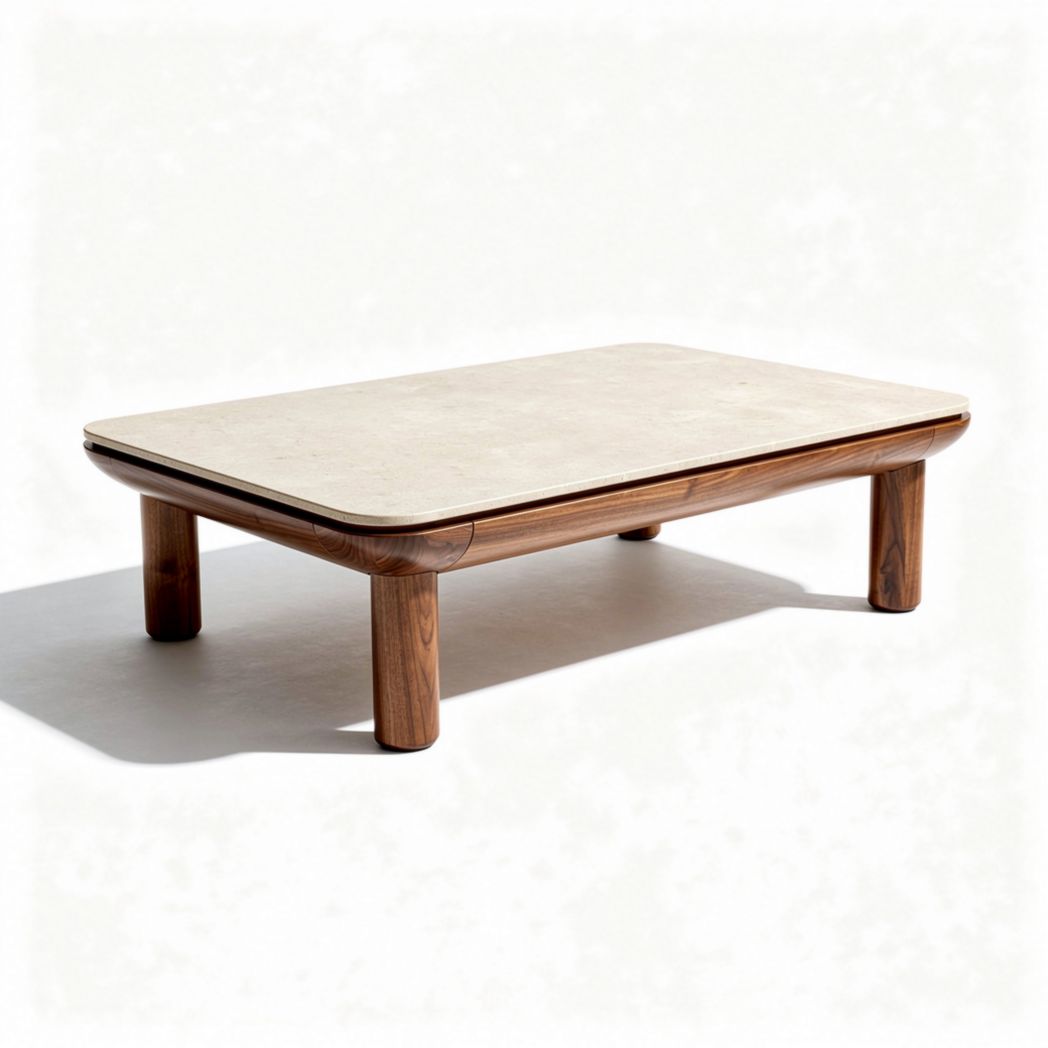 Table basse en bois avec surface en marbre 120 x 80 x 40cm