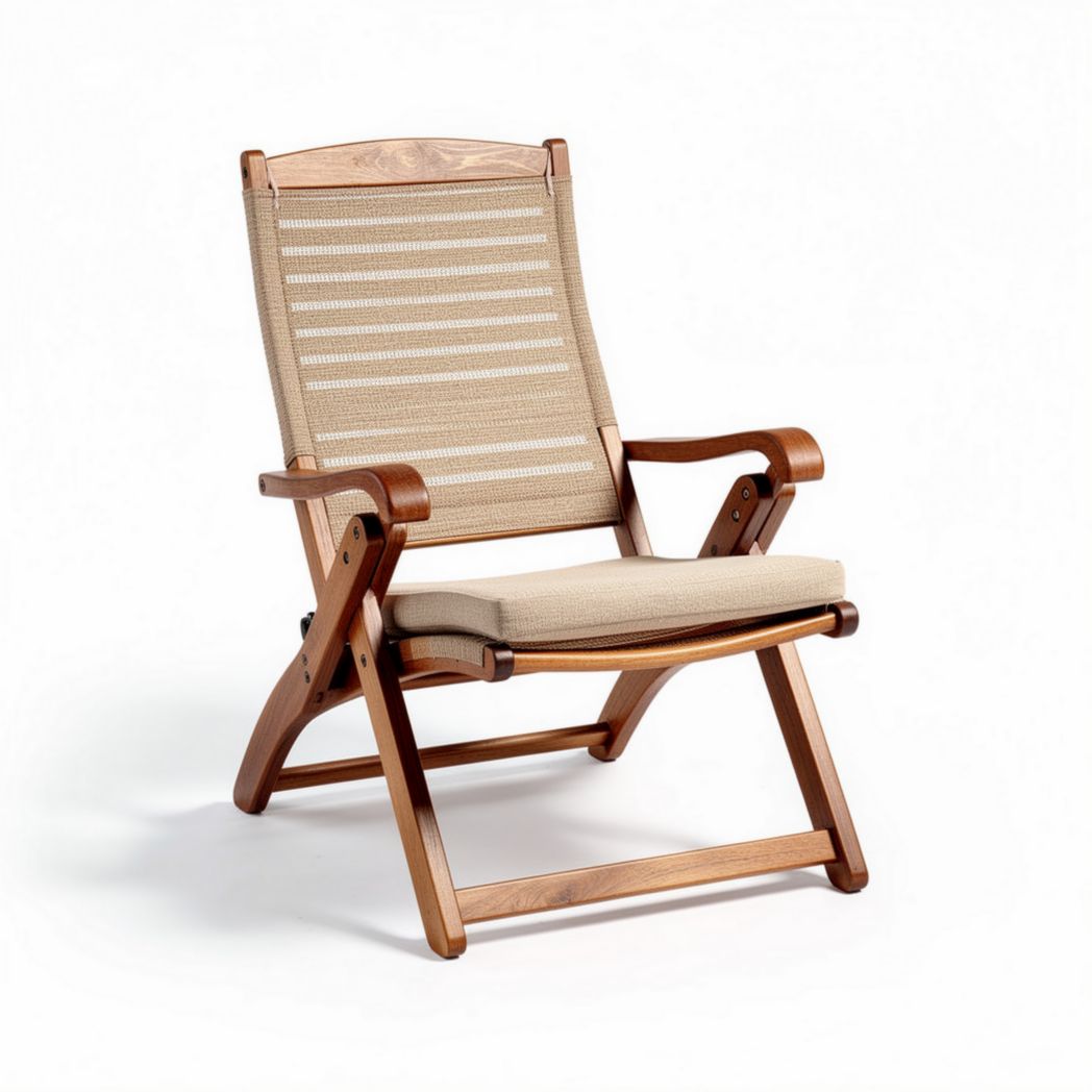 Chaise pliante en bois et textile pour jardin couleur beige 70 x 60 x 90cm