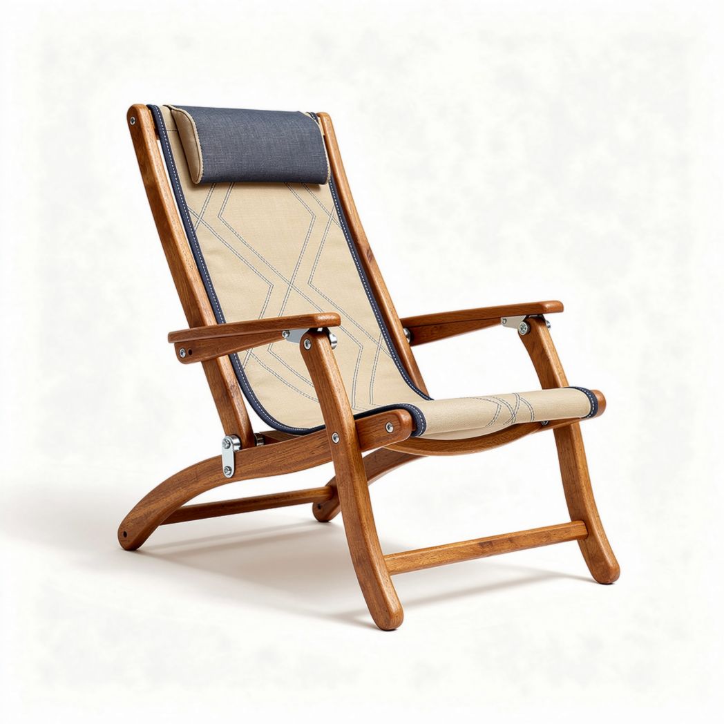 Chaise pliante en bois avec toile verte pour intérieur et extérieur