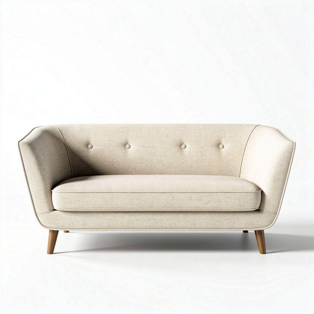Canape 2 places en tissu beige avec pieds en bois 150 x 80 x 70cm